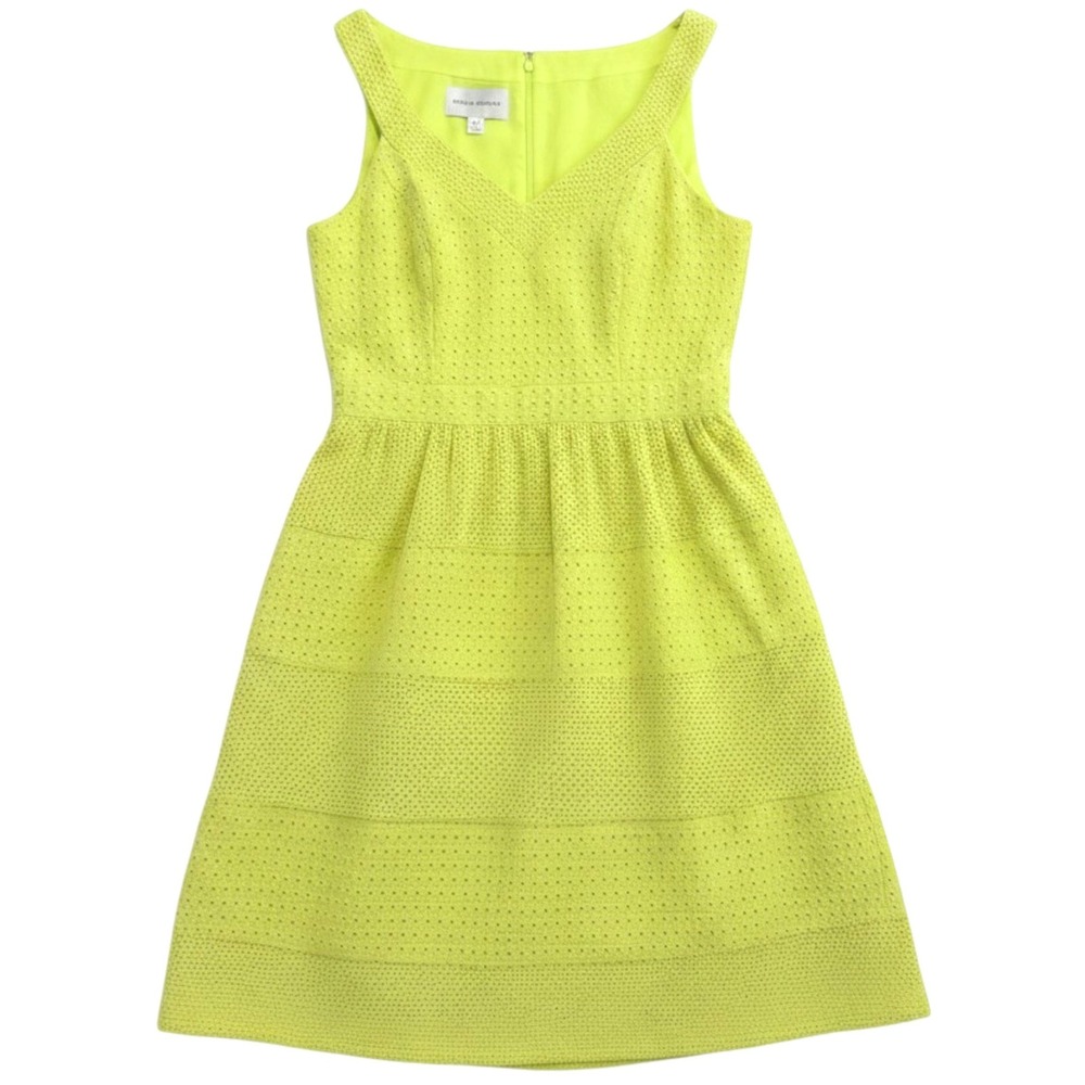 Donna Morgan Eyelet Dress Women 10 Preppy Dopamine Dressing Summer Neon Yellow